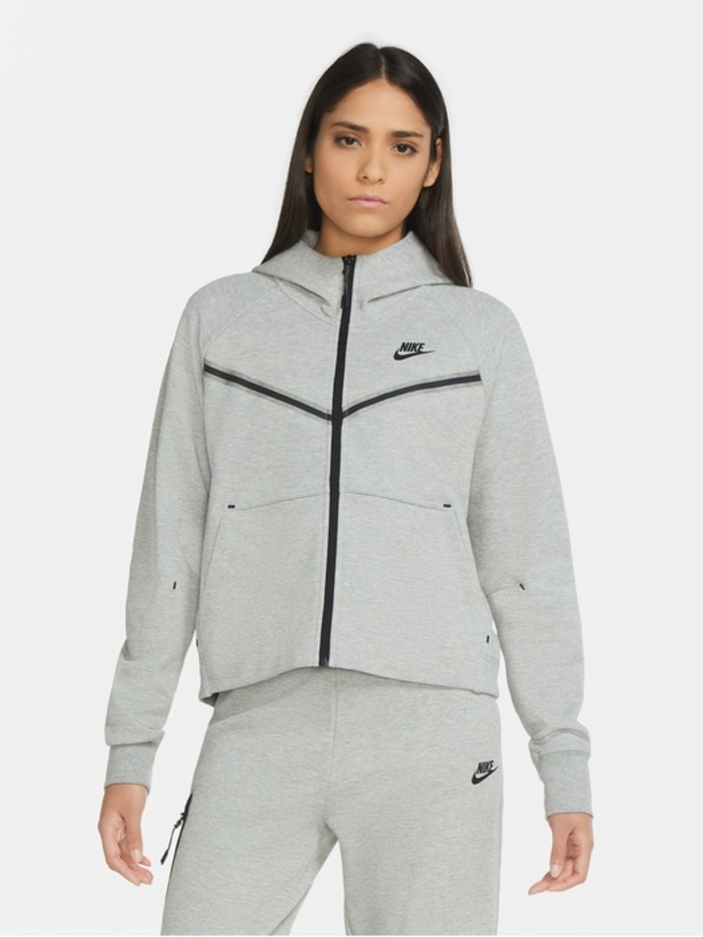 Nike Light Gray Full-Zip Hoodie with Black Trim